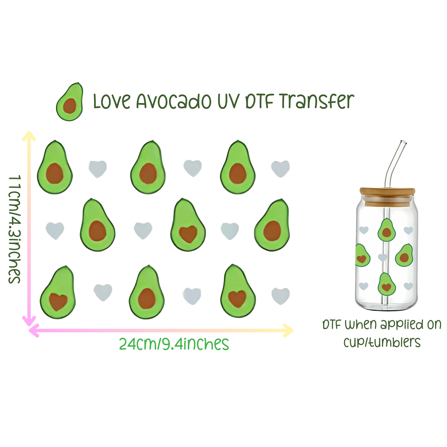 Love Avocado UV DTF Transfer