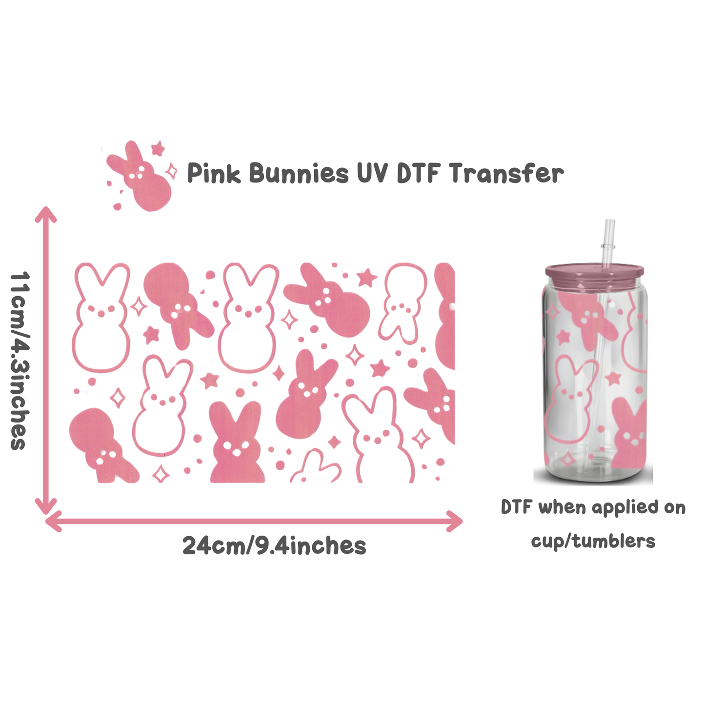 Pink Bunnies UV DTF Transfer