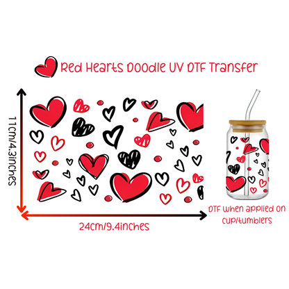 Red Hearts Doodle UV DTF Transfer