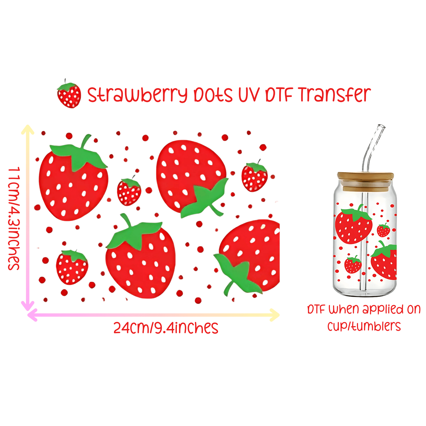 Strawberry Dots UV DTF Transfer