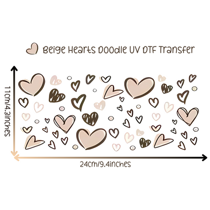 Beige Hearts Doodle UV DTF Transfer