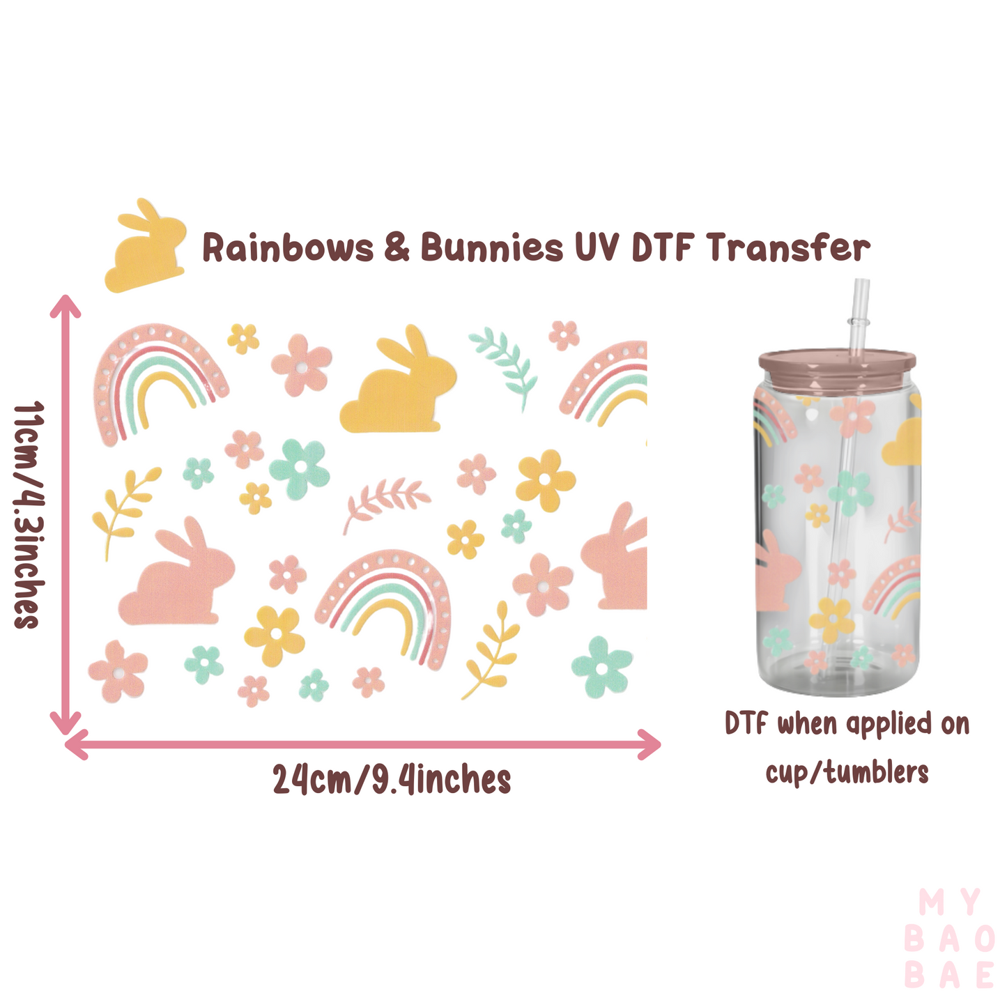 Rainbows & Bunnies UV DTF Transfer