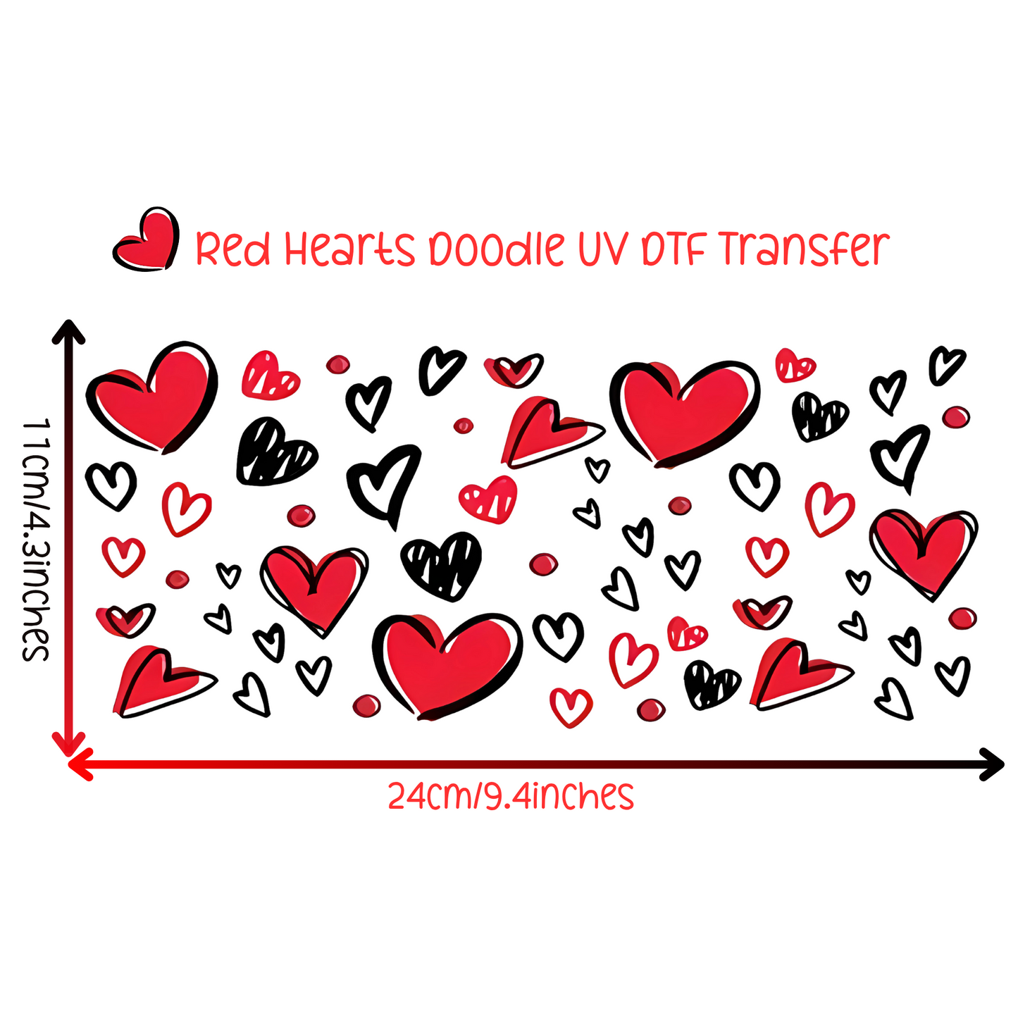 Red Hearts Doodle UV DTF Transfer